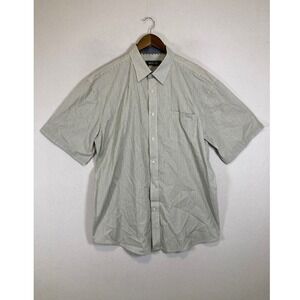 Classic Preppy NWT Bogari Men XL Olive Green Striped Short Slv Button Down Shirt